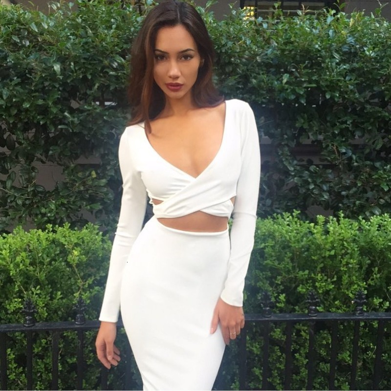 

2021 New Deep v Neck Sexy Party Night Club Women Casual Hole White Long Sleeve Mini Es Cute Elegant Vestidos Sc90, Blue
