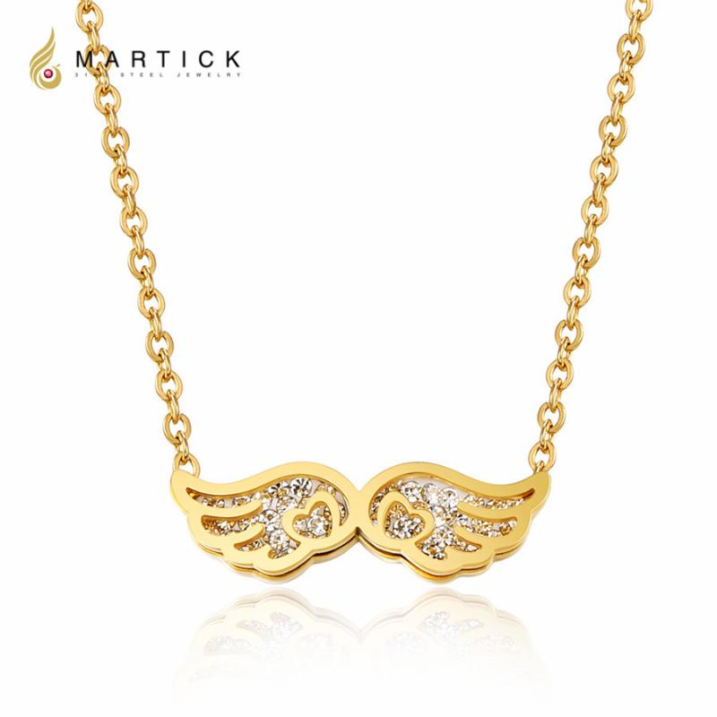 

Pendant Necklaces Martick 316L Stainless Steel Gold-color Shine Crystal Wing Necklace Link Chain Fashion Jewelry For Women P87