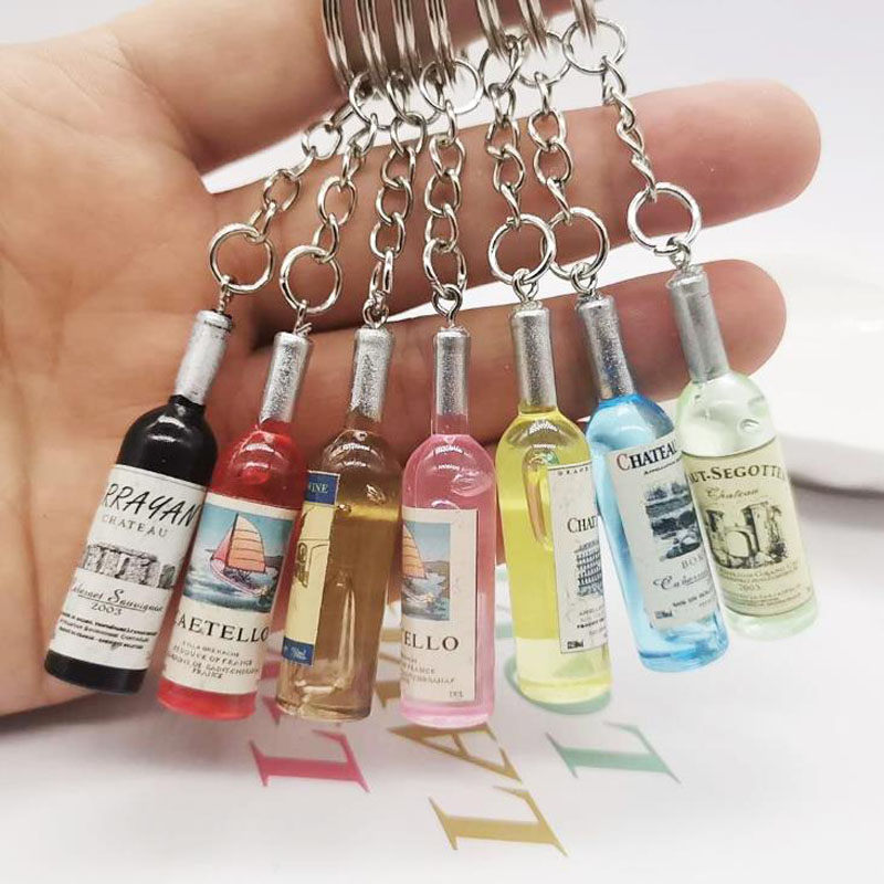

Cute Beer Wine Bottle Keychain for Women Men Resin Assorted Color Car Bag Keyring Pendant Accessions Christmas Gift