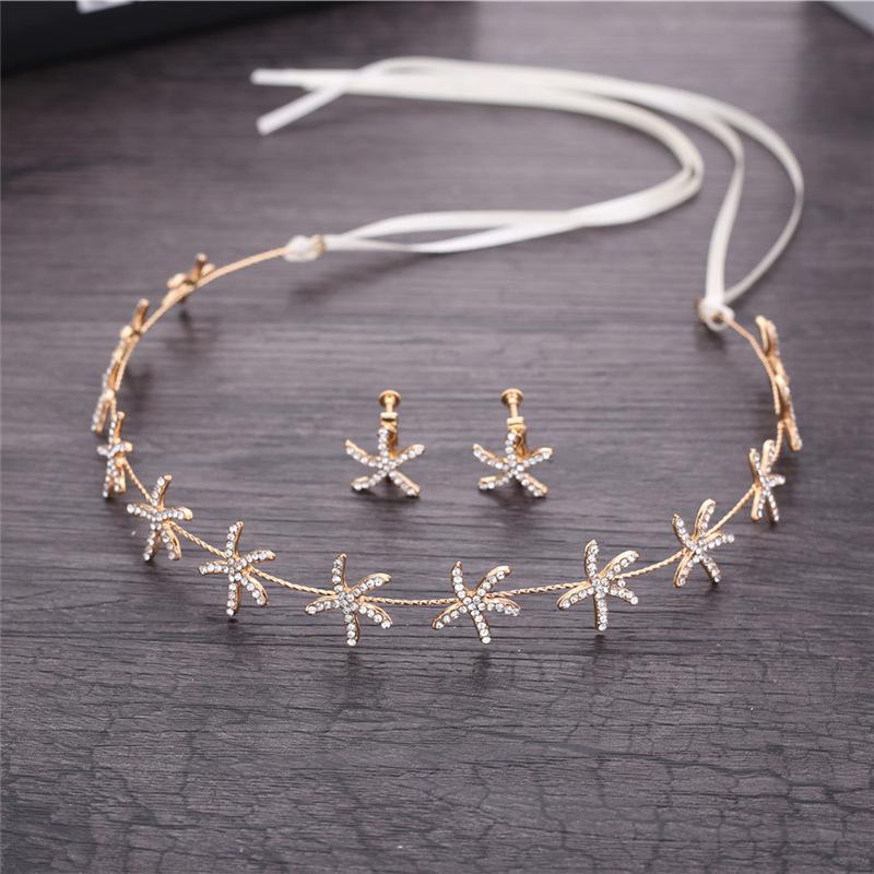 

Wedding Jewelry Sets Korean Bride Headdress Starfish Crown & Earring Girl Headbands Hair Ornament Marriage Accessories, Slivery;golden