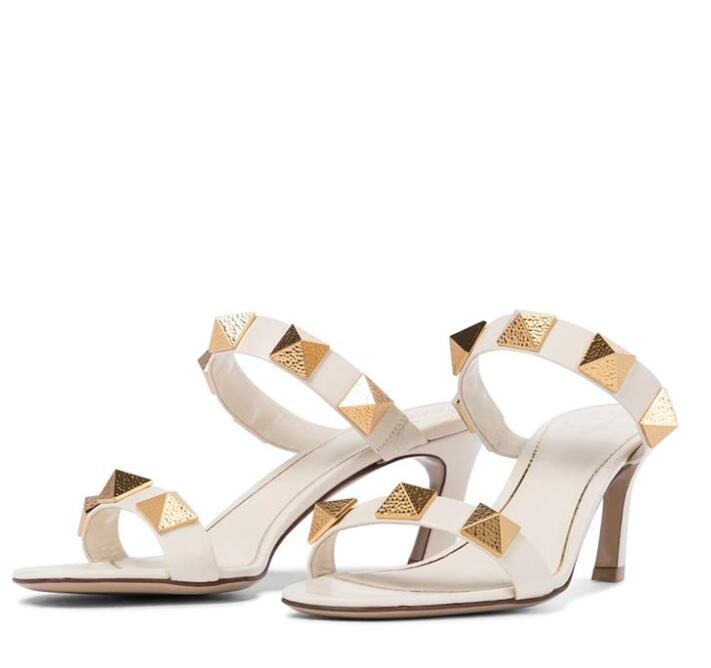 

Summer elegant ladiees sandals Brand Red background Sophisticated Fashion Open Toes Leather Rock Stud Wedge ladies shoes 65mm with Box