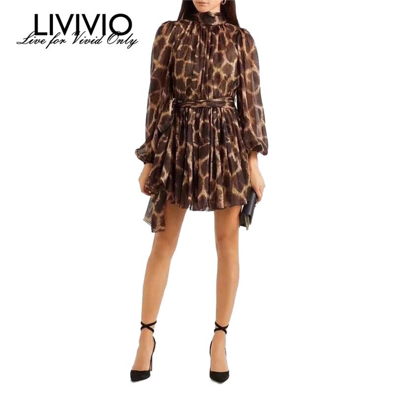 

LIVIVIO] Vintage Leopard Lantern Sleeve Sheer Mesh Mini Bandage Women Summer Dress 2021 Ladies Clothes Elegant Korean Fashion, Black;gray