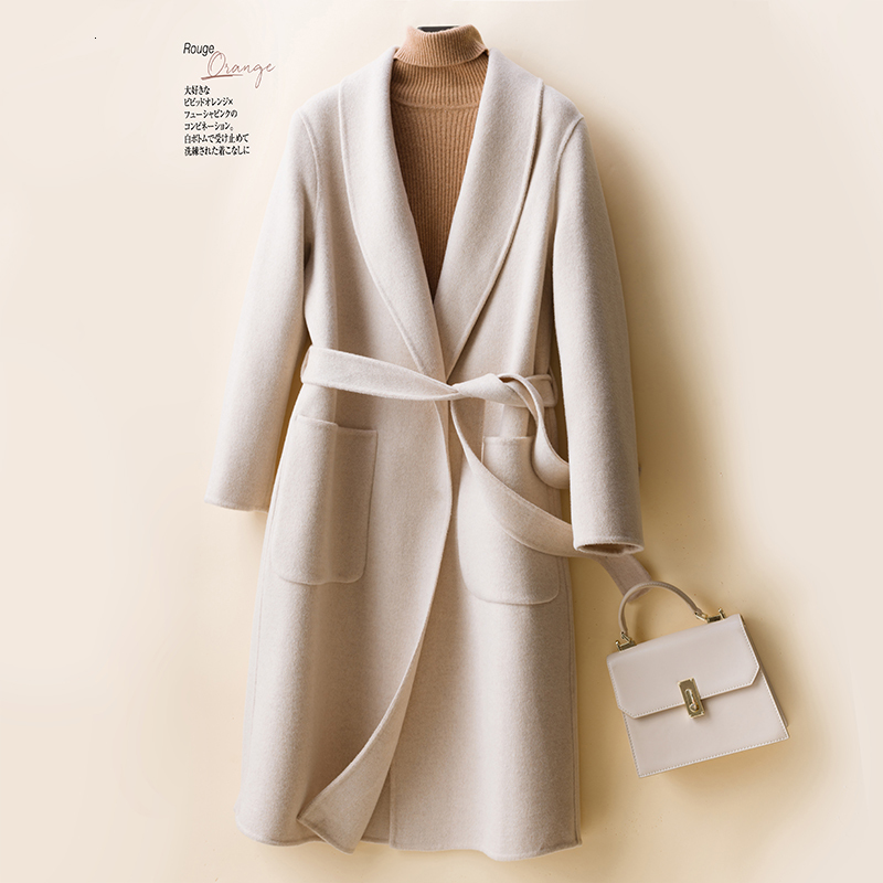 

2021 the New Fashion Ladies Jacket Coats Thick Cardigan 100% Merino Wool Long Sleeve Warm Women Autumn Winter Overcoat 5p2i, Oatmeal