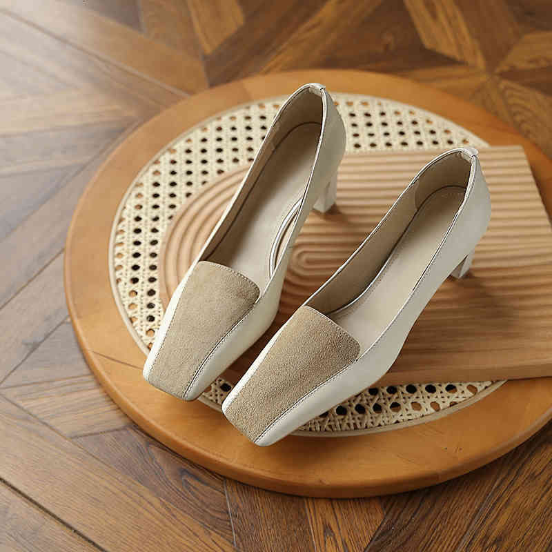

Sandals genuine female leather shoes Slide her toe square spring and fall shallow pumps fashion high-heeled 34-40 handcrafted NG1E, 1# shoe box