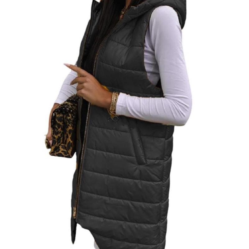

Women' Vests Women Zipper Jackets Hooded Winter Sleeveless Tank Solid Casual Long Windproof Outwear Harajuku Street Warm Pockets Coat, Yellow
