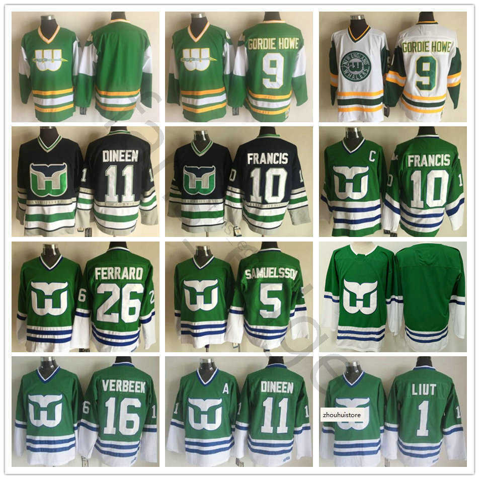 

Hartford Whalers 9 Gordie Howe 10 Ron Francis 26 Ray Ferraro 5 Ulf Samuelsson 16 Pat Verbeek 11 Kevin Dineen Dave Tippett 1 Mike Liut Jersey, Black