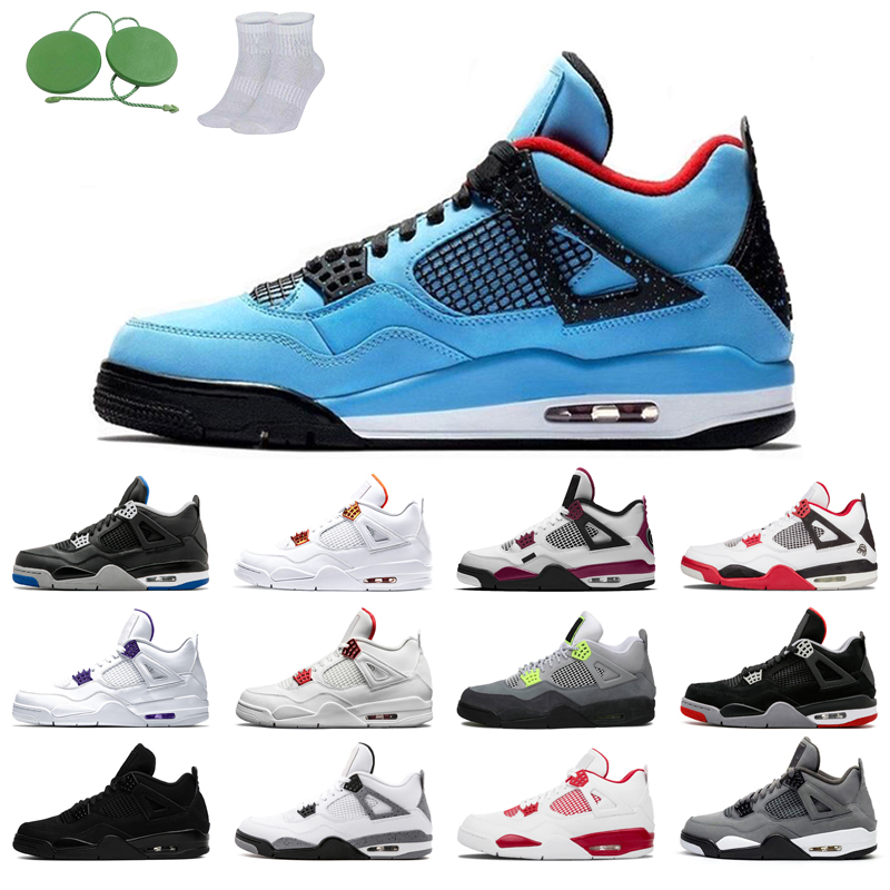 

4s man basketball shoes cool fashion color Black court purple University Red bred Alternate Motorsport orange metallic dark White Cement Grey oreo Pine Light, Black cat