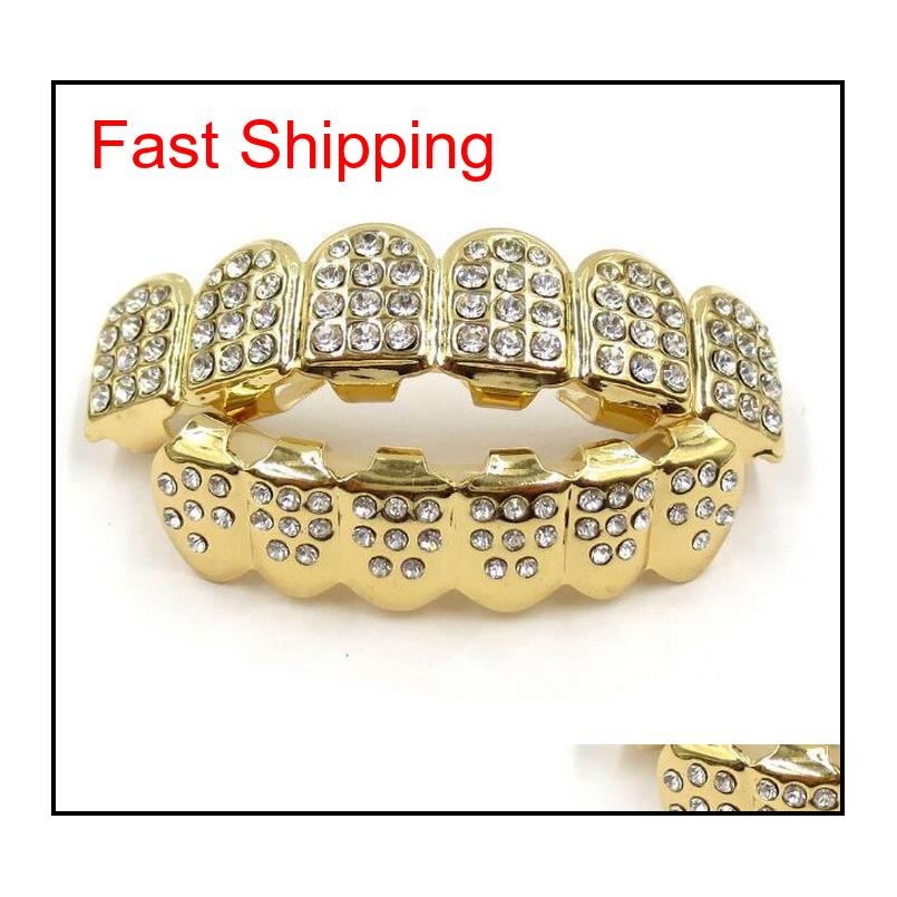 

Gold Grills Hip Hop Gold Iced Out Cz Diamonds Teeth Top Silver Hiphop Jewelry Gold Teeth Grillz Rhinestone Top&Bottom Grills Set Shiny 97Jwq, Black