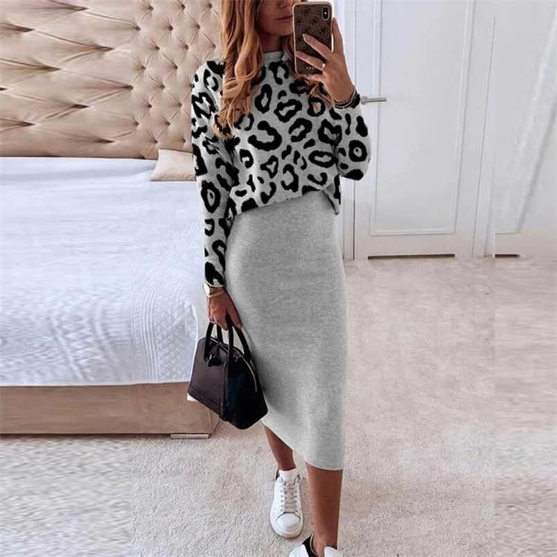 

Autumn Winter Stars Printed Sweatshirt Set Outfits Fashion Women Two Piece Suits Casual Long Sleeve Pullover Tops And Skirts Set 211109, Letter gray