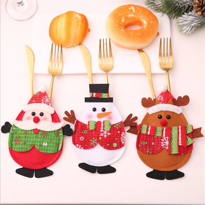 

Christmas Decorations Home Table Cutlery Pocket Santa Claus Deer Snowman Decoration Fork Cutter Covers