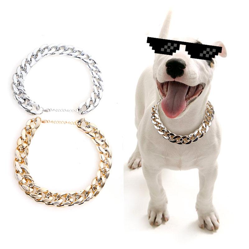 

Dog Apparel Fashion Pet Puppy Cats Chain Collar Necklace Thick Gold/Silver Safety Collars For Small Medium Dogs Supplies