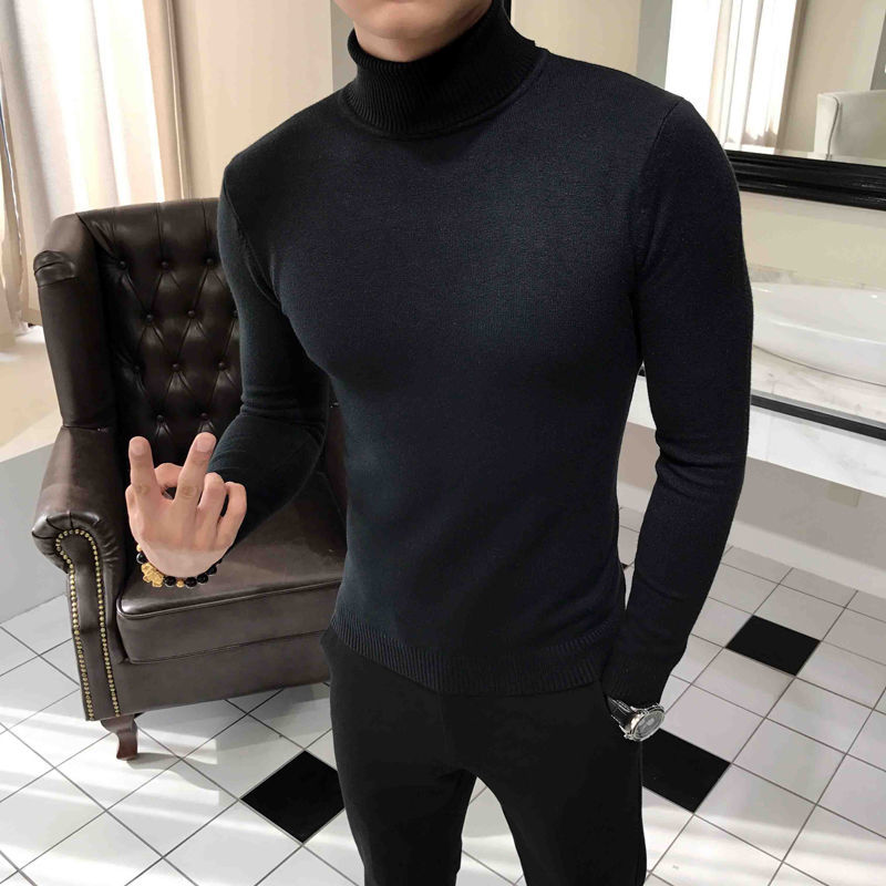 

2021 New Male Winter Thin Sweater Fit Solid Color Knitted Wool 7-color Cashmere Turtleneck High Clothing Jackets 7hb6, Royal blue.
