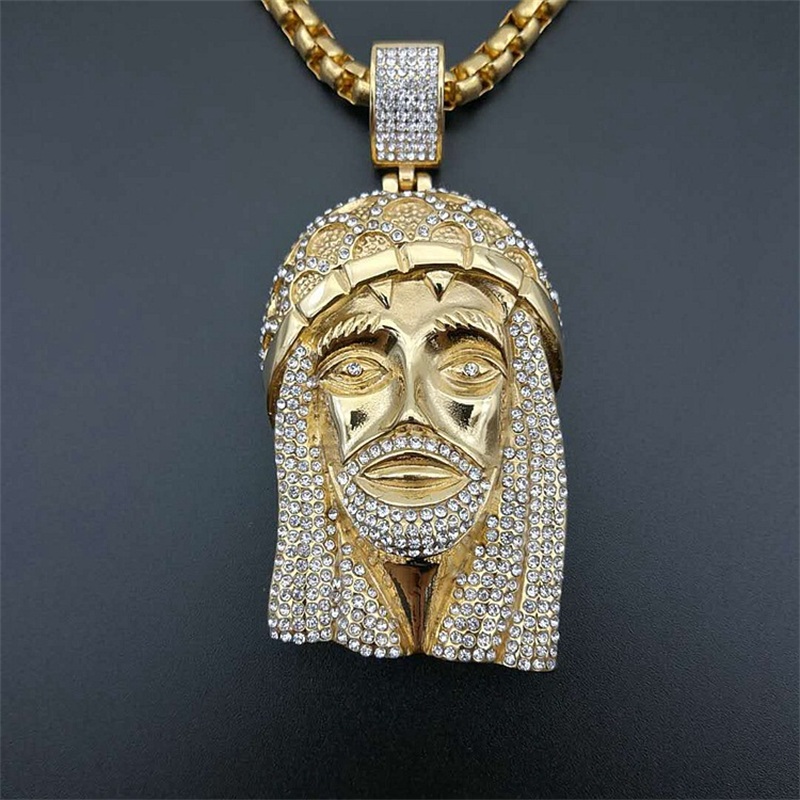 

Hip Hop Rhinestones Pendant Necklaces Bling Iced Out Gold Color Stainless Steel Jesus Piece Necklace for Men Rapper Jewelry1 426 Q2