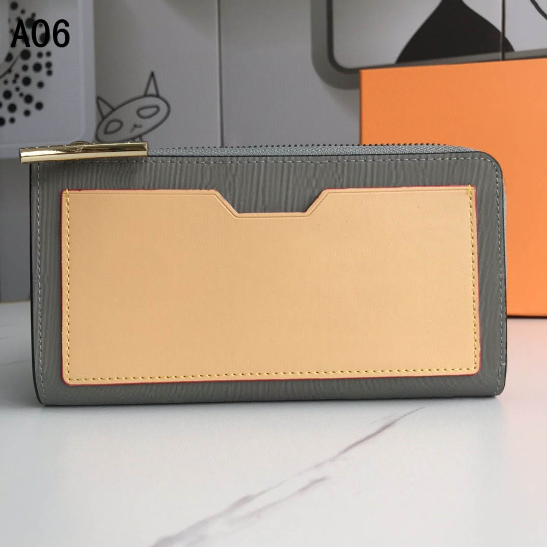 

Men designers long wallets single zipper wallets pairs men women leather wallet lady ladies long purse with orange box card 63237 20*12*2cm, Grey grid