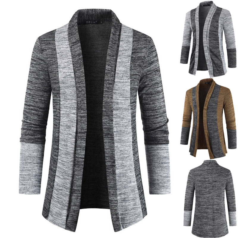 

Men's autumn jackets color matching cardigan slim trend fashion youth coat, Dark gray