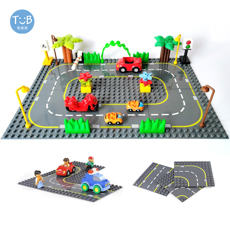 

Highway Road Baseplate with Duploe Series City Street Base Plate Big Building Blocks Assembled Educational Toys Children Gift