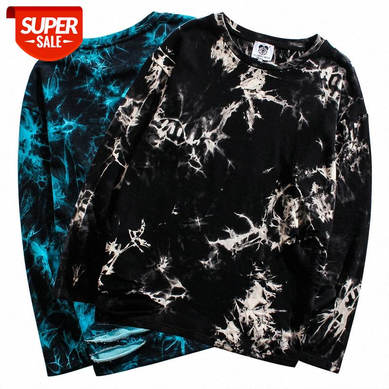 

Street hip-hop casual personality black and white tie-dye loose pullover sweater round neck T-shirt men #4k3i