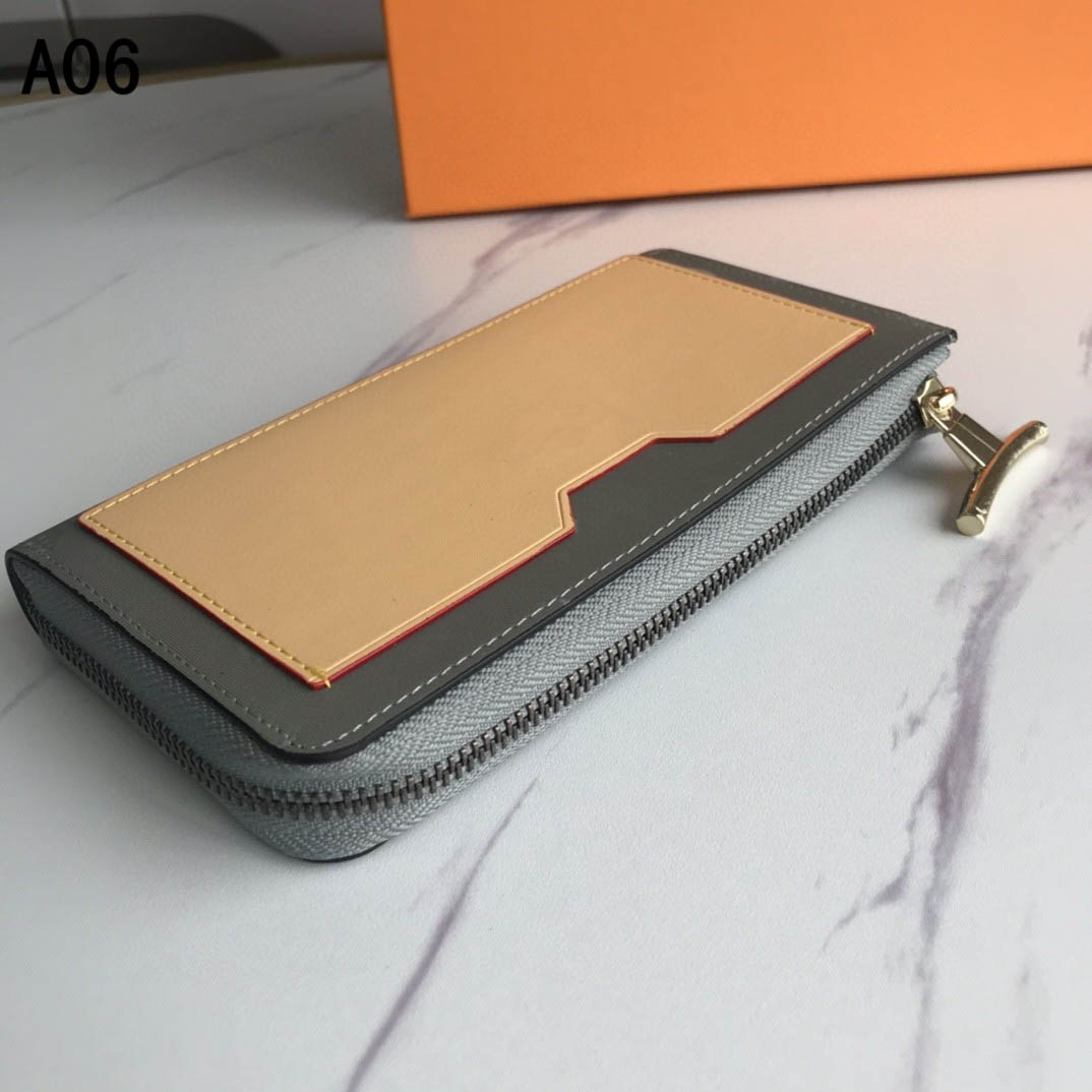 

Men's designers long wallets single zipper wallets pairs men women leather wallet lady ladies long purse orange box card 63237 20*12*2cm, Grey grid