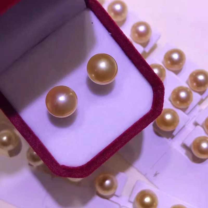 

Stud HENGSHENG 10-11mm Natural Seawater Golden Pearls Earrings High Luster 18K Gold Classic Style For Women, Golden;silver