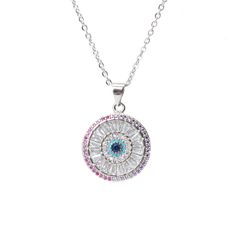 

Stainless Steel Chain Necklace Round Cross & Key Cubic Zirconia Neckalces Fashion Women Jewelry 45cm Long, 1 Piece