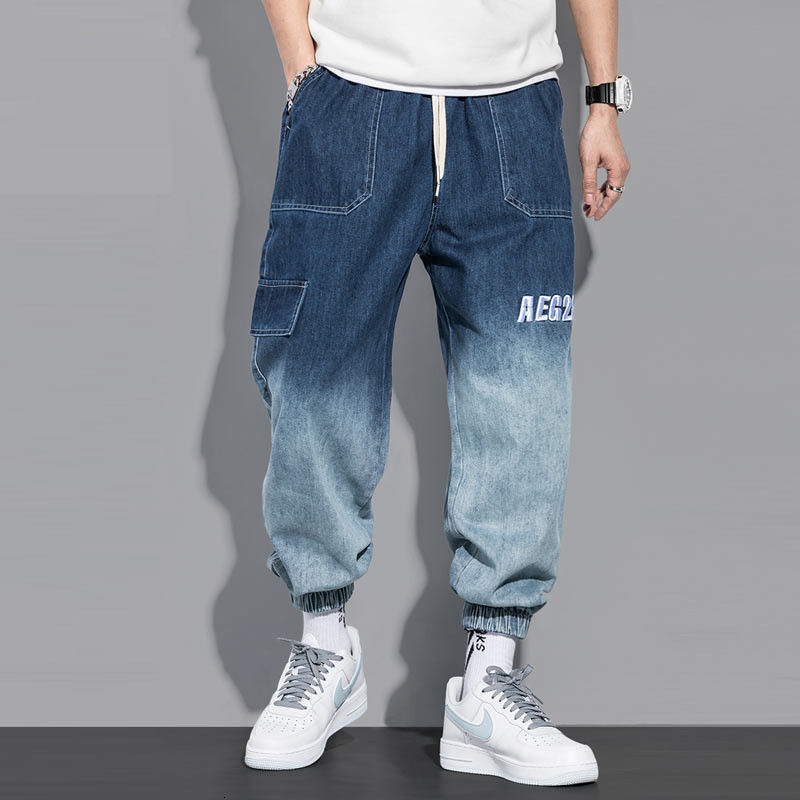 

2021 New Fall Gradient Shift Jeans Loose Work Done Harlan Tools Embroidered Ankle Mark Pants with Strip Kpop Clothes Load Male Fashion 8sxp, 7024 black