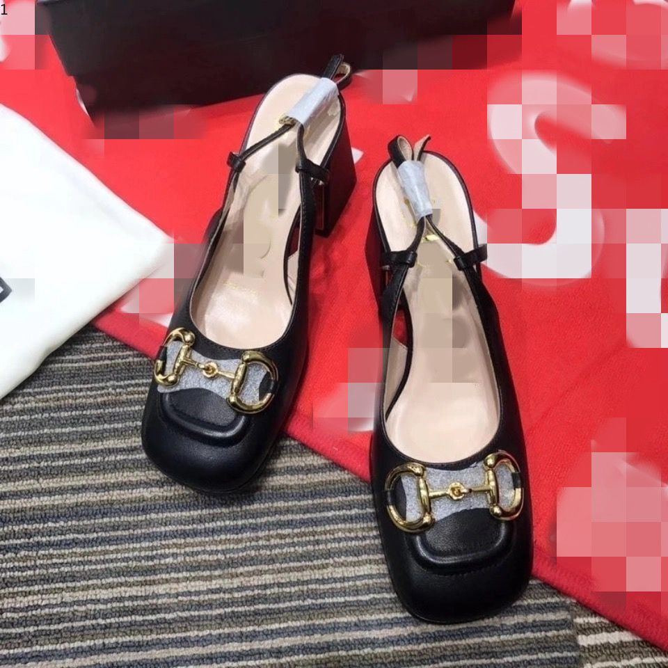 

Classic High heeledCoarse heel leather luxury Designer Suede woman shoes Metal buckle for parties Occupation Sexy sandals mjj001