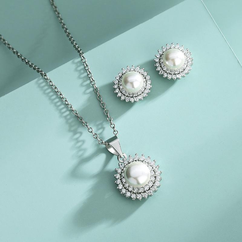 

Chains Europe And The United States S925 Sterling Silver Necklace Female Pearl Two-Piece Set Of Daisy Small Fresh Earrings Jewelry
