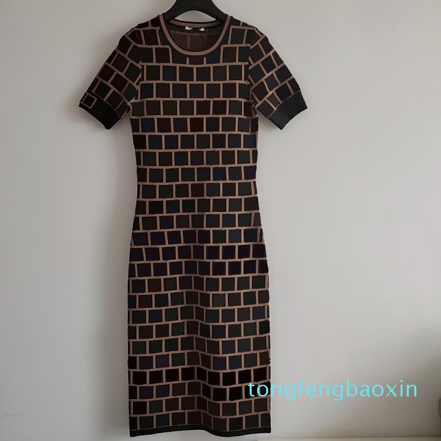 

Women Casual Dresses Classic Knit Dress Fashion Letter Pattern Summer Short Sleeve High Quality Womens Clothing, Black;gray