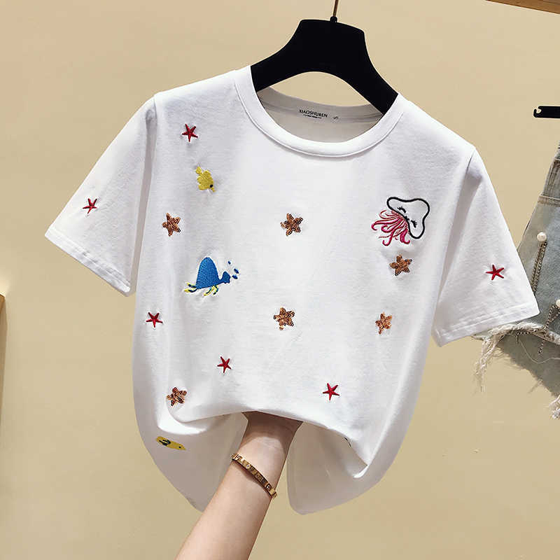 

Oversized T shirt Women Tops Harajuku Summer Loose Casual Plus Size Tshirt Women Clothes Short Sleeve Embroidery Tee shirt femme 210604, Rose red