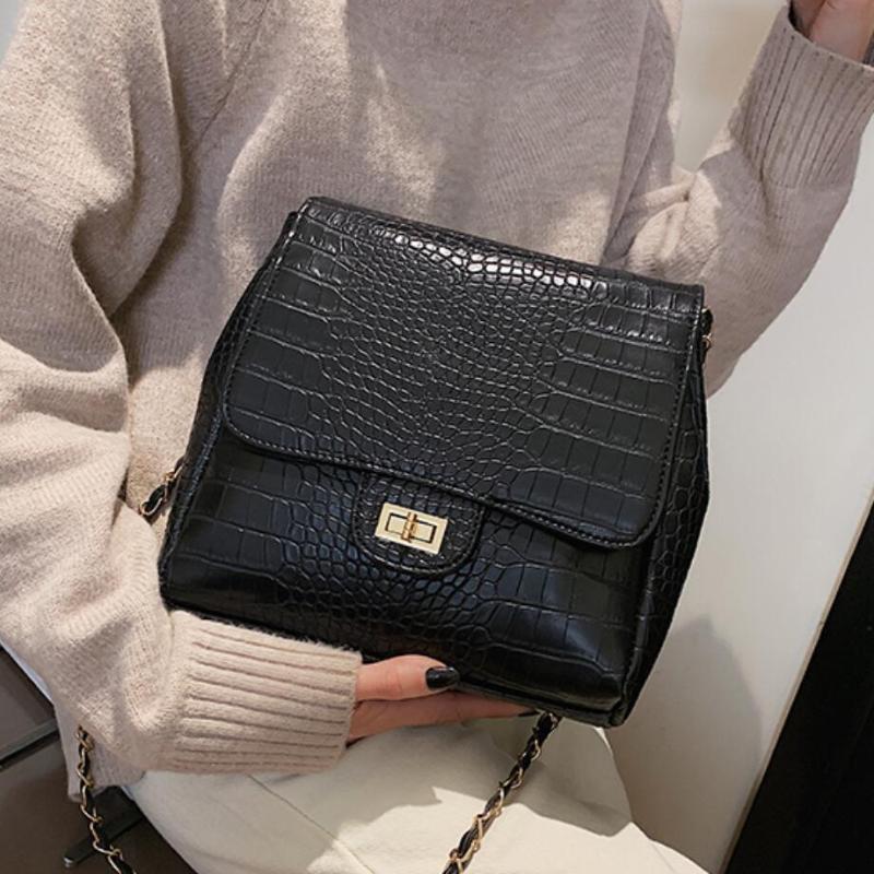 

Luxury Handbag 2021 Retro Fashion New High Quality PU Heather Women's Designer Handbag Crocodile pattern Shoulder Messenger Bag, Black