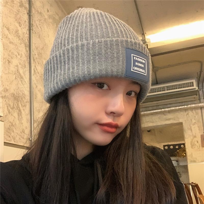 

Berets Retro Warm Wild Wool Hat Female Autumn And Winter Korean Version Ins Label Knitted Letter Beanie Gorros, Orange