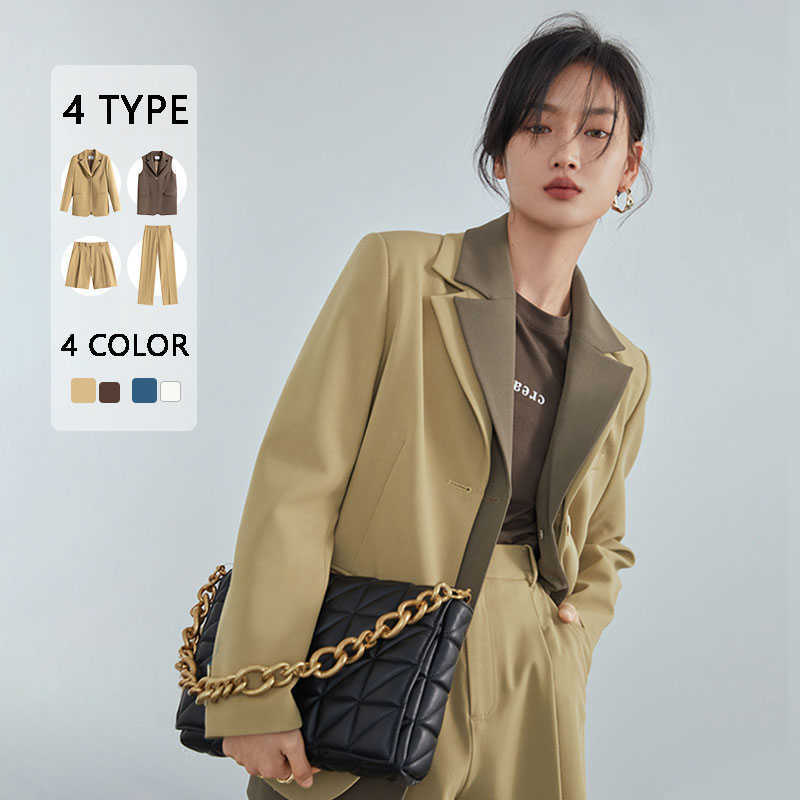 

FANSILANEN Casual blazer suit sets Women office elegant yellow jacket pants Spring oversize female 210607, Yellow shorts