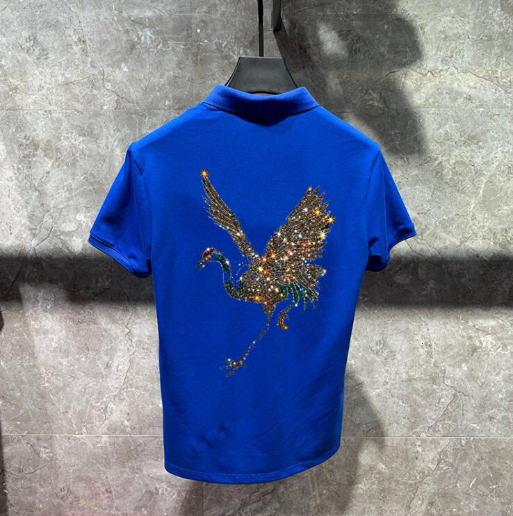 

2021 New Man Casual Fashion Rhinestones Short Sleeve High Quality Slim Shirt Men Fitness Polo Homme 0yyk, As picture shown