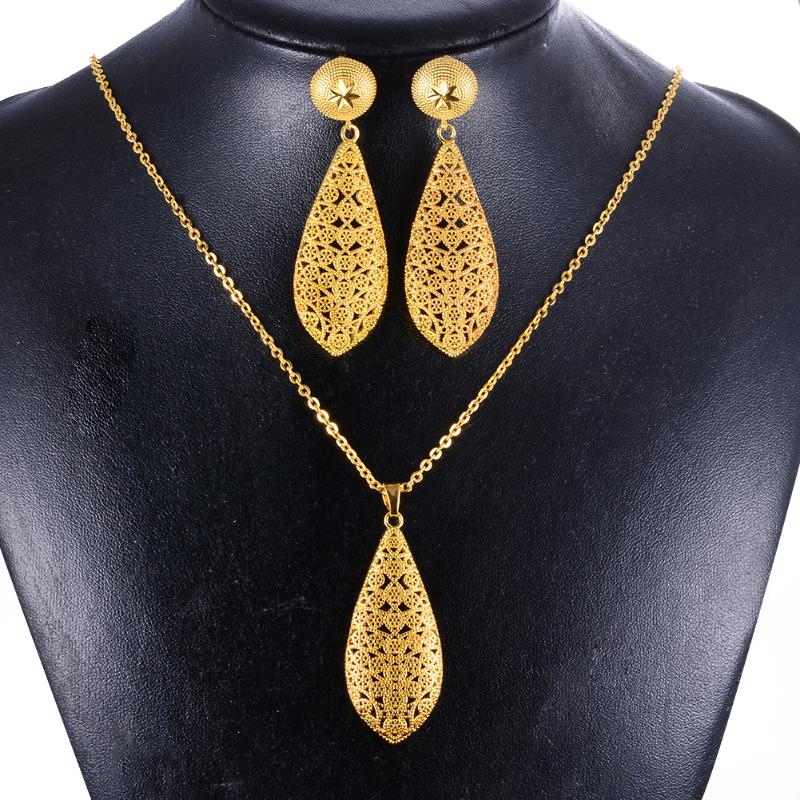 

Earrings & Necklace Dubai India Gold Women Wedding Girl Pendant Jewelry Sets Nigerian African Ethiopia Party DIY Charms Gift Ws37, As pic