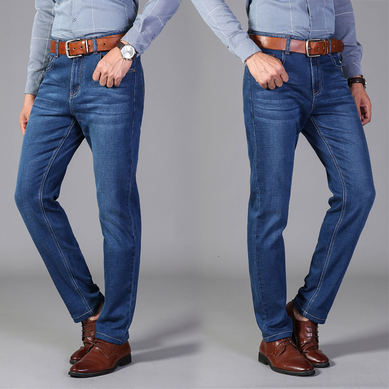 

2021 New Men's Casual Autumn Denim Straight Cotton Work Long Blue Black Ejx1