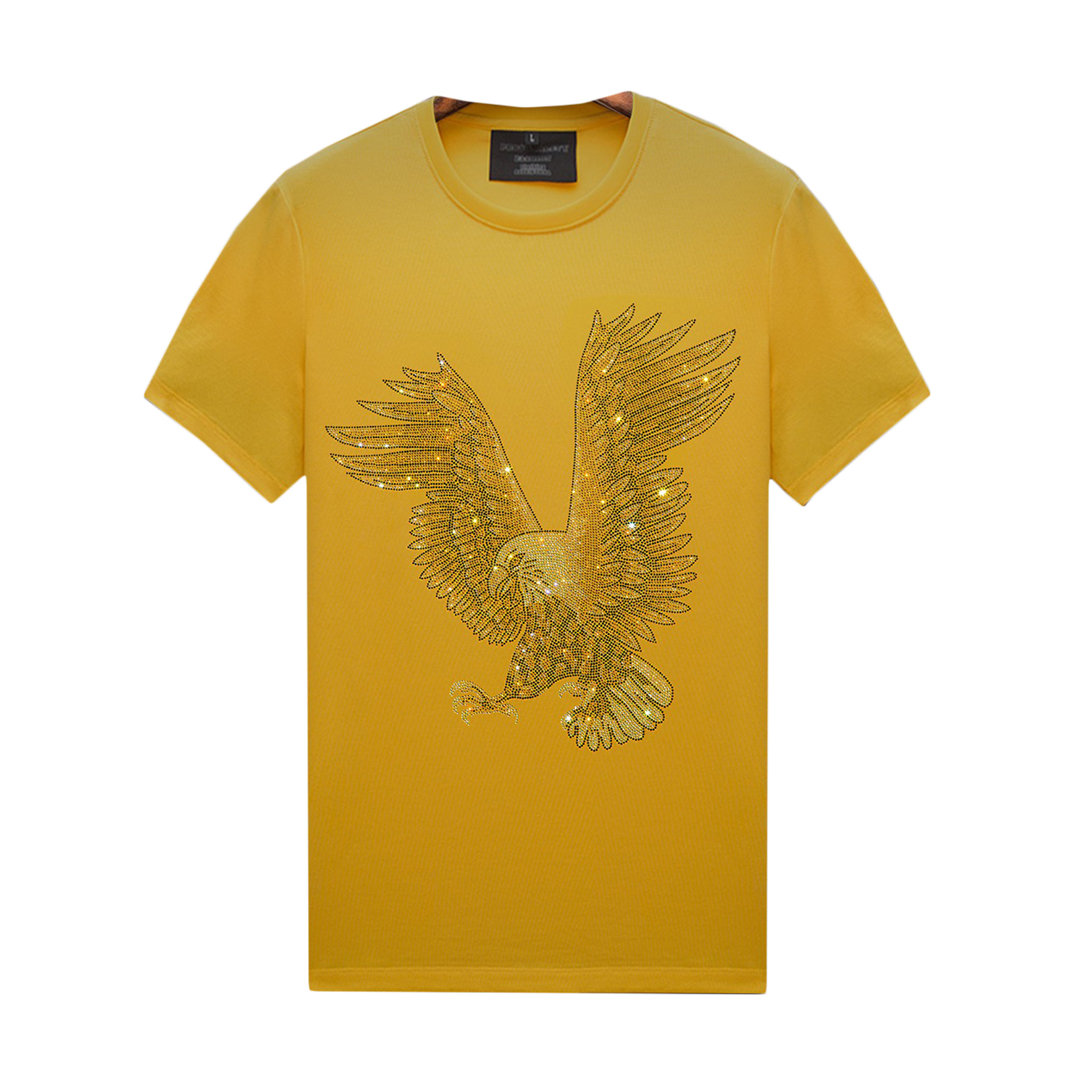 

Summer Casual Mens Crewneck Rhinestone Yellow T Shirts with Designs - Short Sleeve Pullover Tops Slim Fit Tee, Unisex, 254