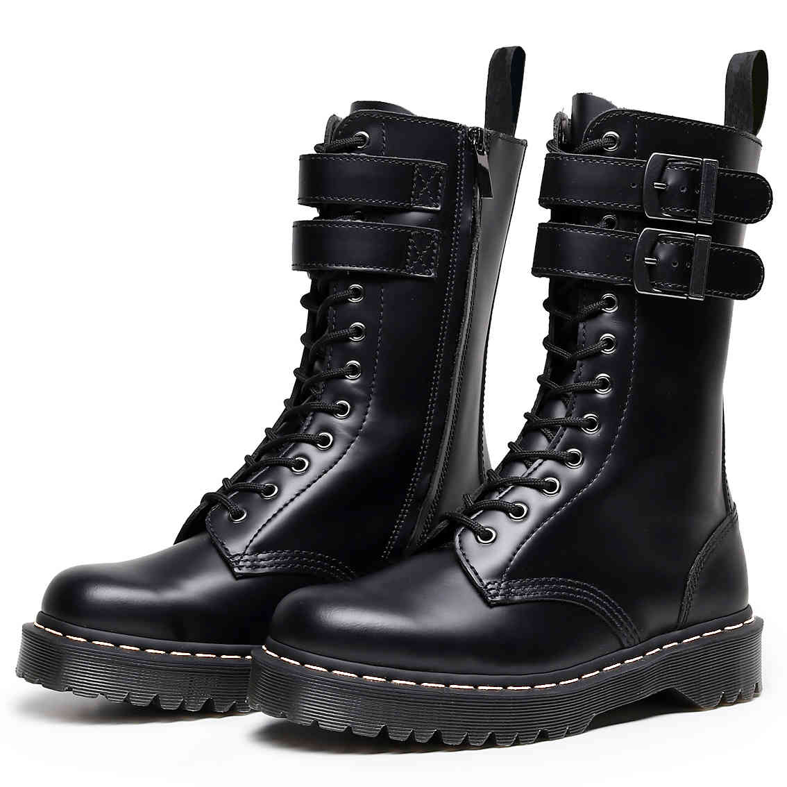 

dress shoes brand women platform leather high boots female punk buckle long boot woman lace up booties black gothic mid tube bvwv
