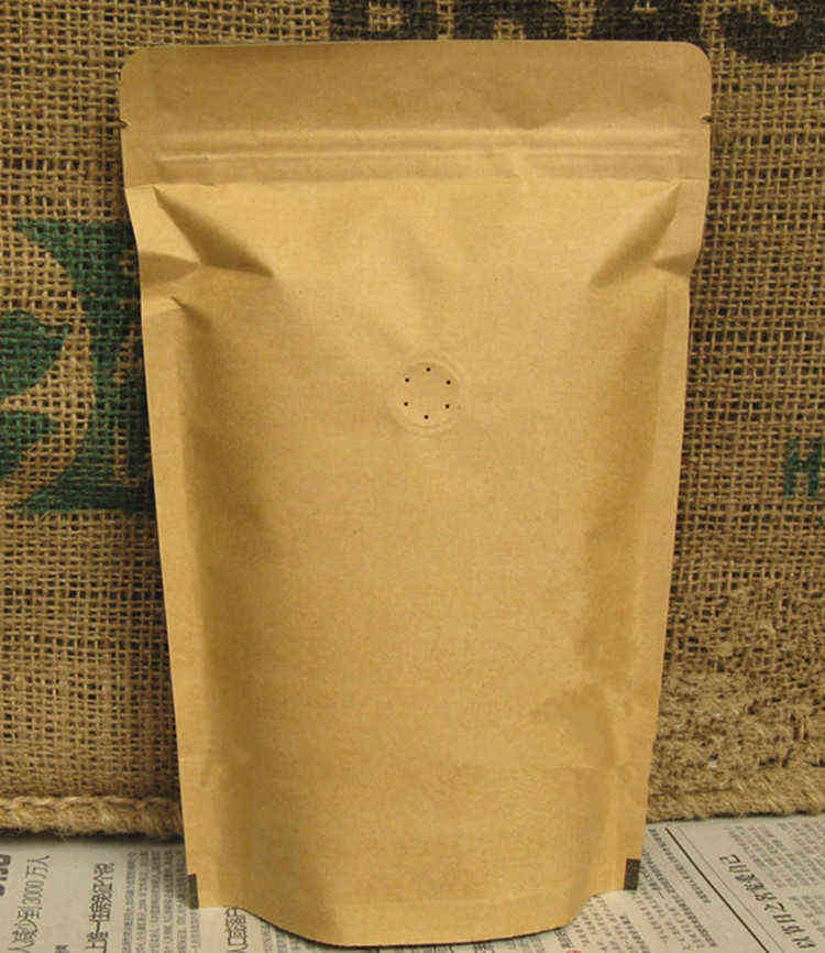 

25pcs (100g-1kg) Stand up Kraft Paper Valve Ziplock Bag Coffee Beans Storage Bag One-way Valve Foil Inside Coffee Packing Bags H1231