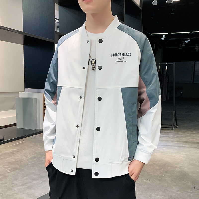 

2021 Spring Summer New Patchwork Casual Men Baseball O-neck Jacket Male Fashion Windbreaker Size M-4xl Dropshipping Jdg1, Ivory