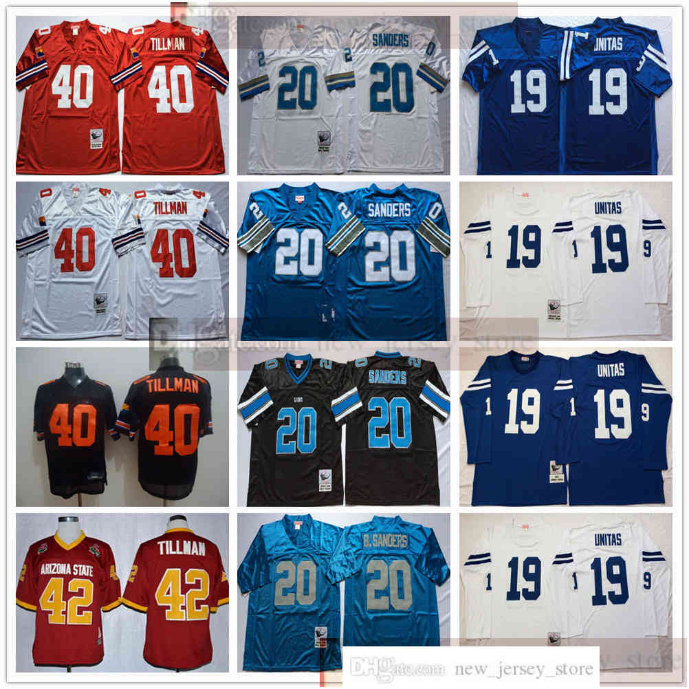 

NCAA Vintage 75th Retro College Football 40 Pat Tillman Jersey Stitched 20 Barry Sanders 19 Johnny Unitas Jerseys Shirt Black White Blue Red, Same as picture
