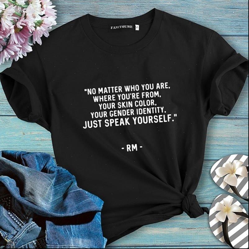 

women men kpop rap monster rm speak yourself 100% cotton letter print casual o neck short sleeve black t shirt, White