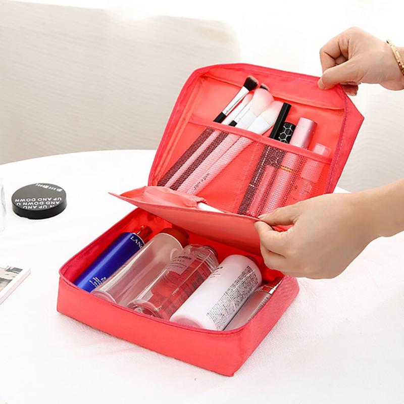 

2021 New Designed Cosmetic Bags For Women Waterproof Box Shape Female Travel Toiletry Organizer Travel Make Up Beauty Bag, Orange