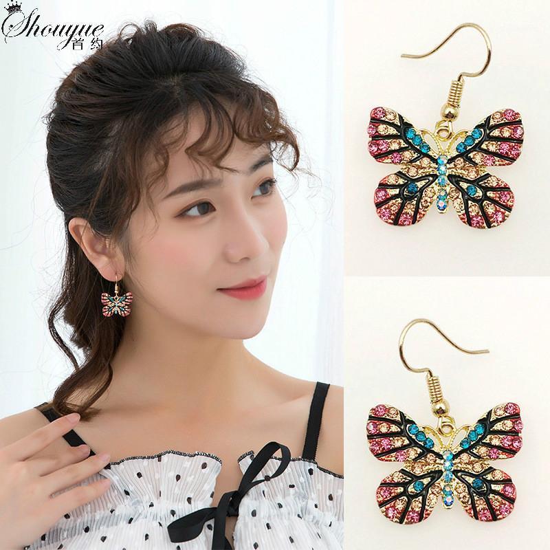 

Colorful Rhinestone Inlaid Butterfly Drop Earrings Gold Color Metal Piercing Elegant Women Party Jewelry Dangle & Chandelier, Silver