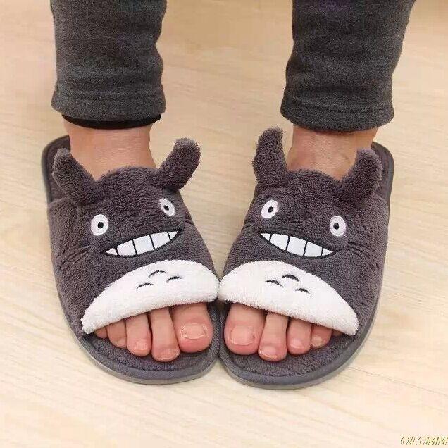 

Slippers Totoro Cartoon Plush Winter Couple Children's Lovely Home Chinchillas Non-slip Bedroom Warm Shoes, Dark grey