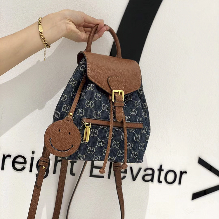 

70% Off exclusive new print winter denim backpack fashion versatile quantity simple Backpack, Black