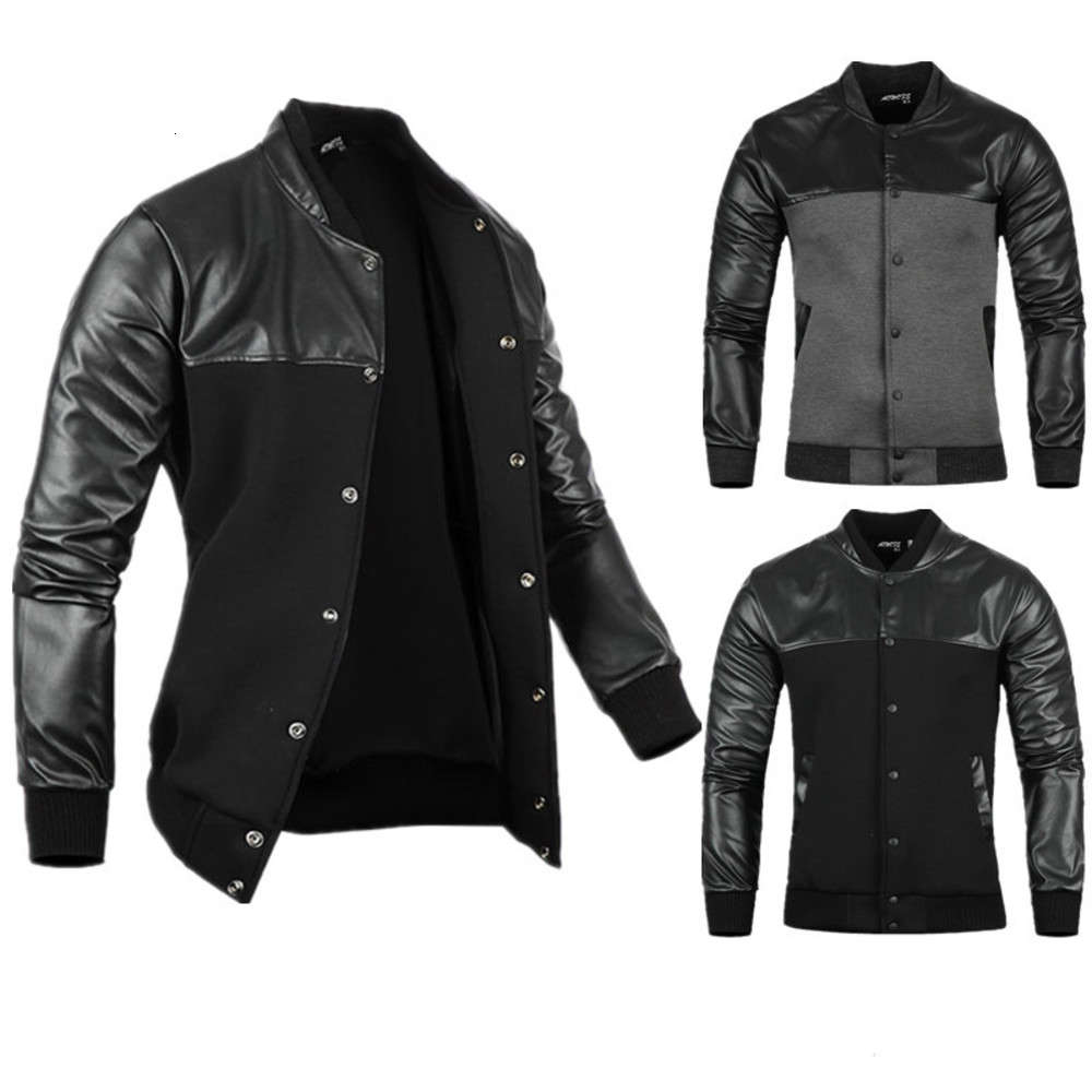

New fashion and leisure men's British color jacket with PU matching collar, Black