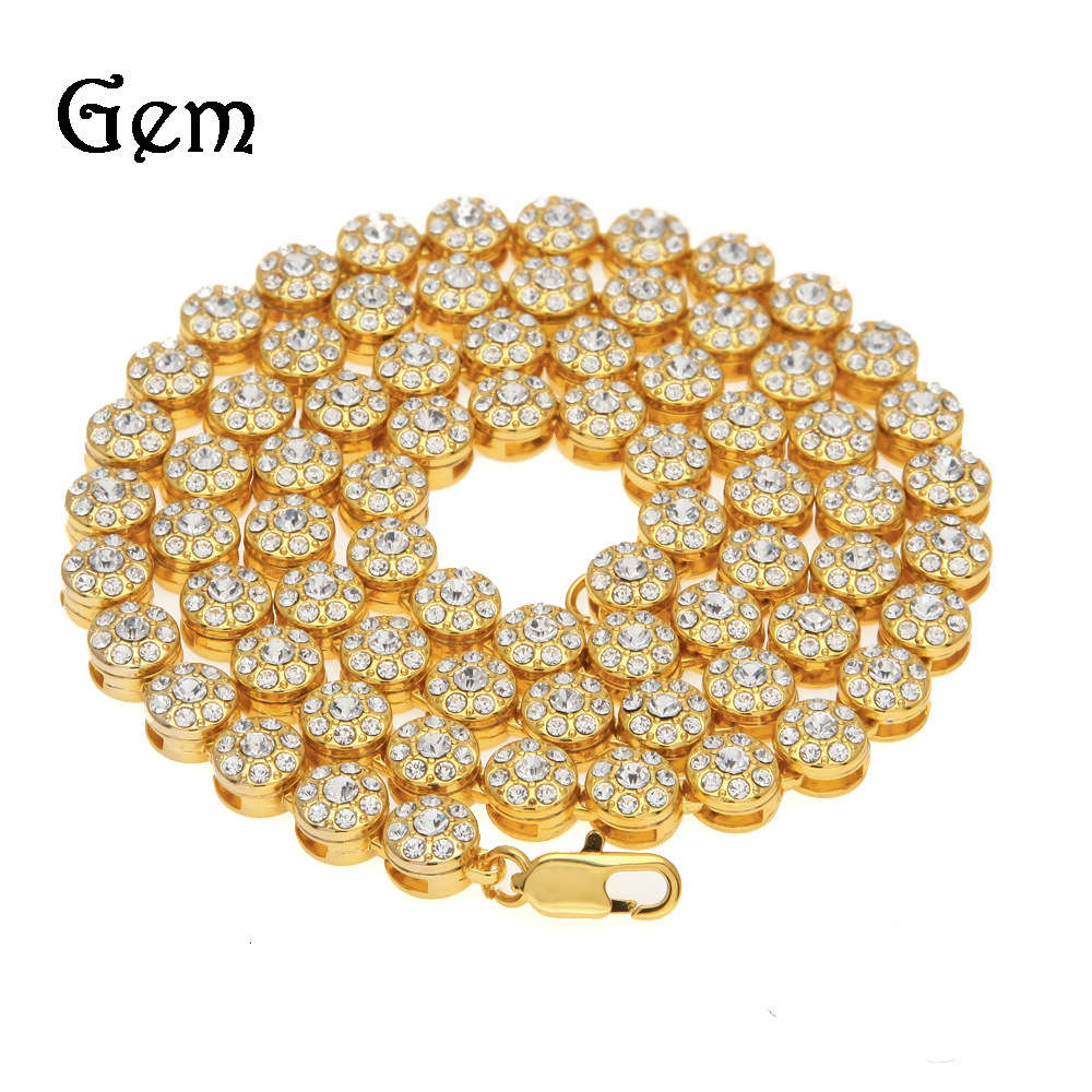 

Hiphop high quality men's round single row Necklace Hip Hop Gold Plated Diamond Necklace