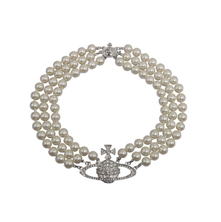 Charm three layers pearl Necklace Collarbone Chain Choker Necklaces for Women-image-703250101
