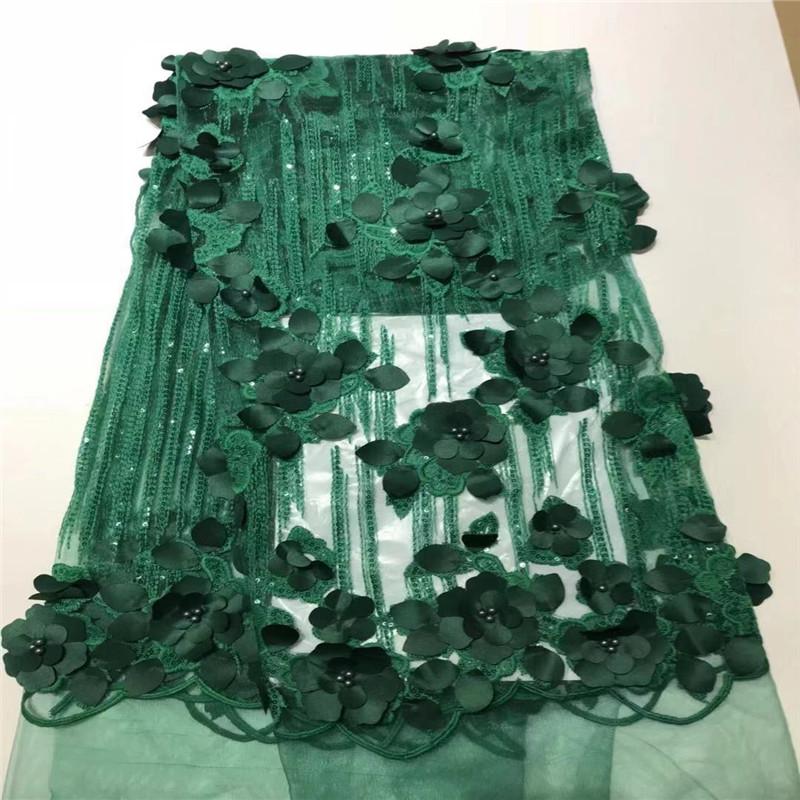 

African Lace Fabric 2021 High Quality Lace with 3d Flowers, French Fabric with Beaded Nigerian Fabrics for Dress