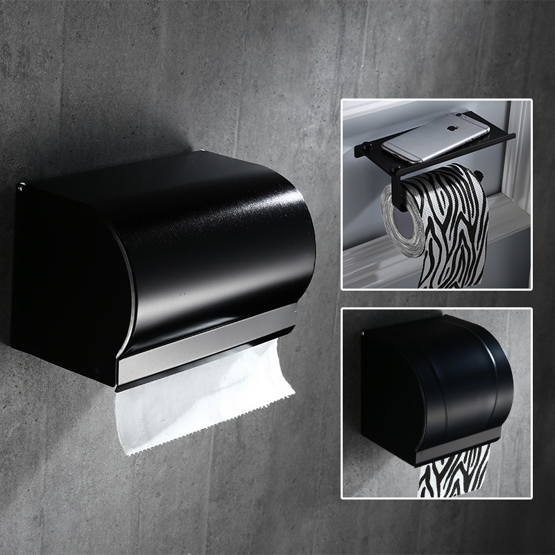 

2021 New Aluminum Black Bathroom Roll Brief Box Rack Toilet Paper Holder Tissue Boxes Jjm2